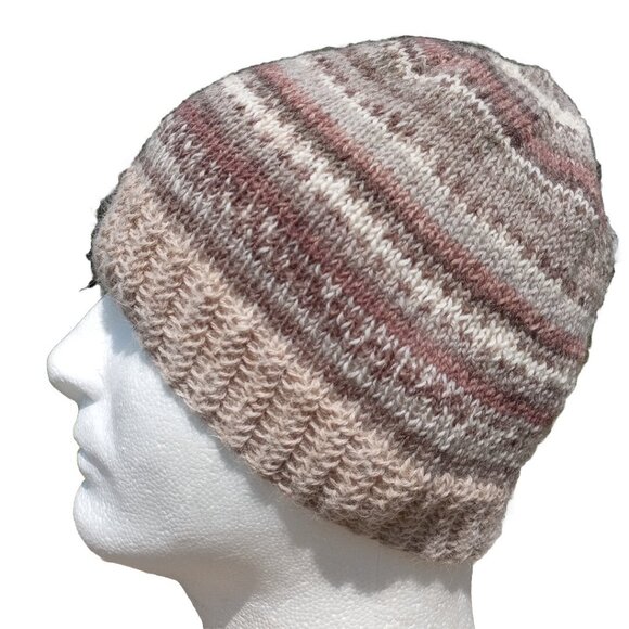 Handmade Other - Mens Alpaca Wool Beanie Skully Hand Knit Hat Light Thin Faux Fair Isle Brown
